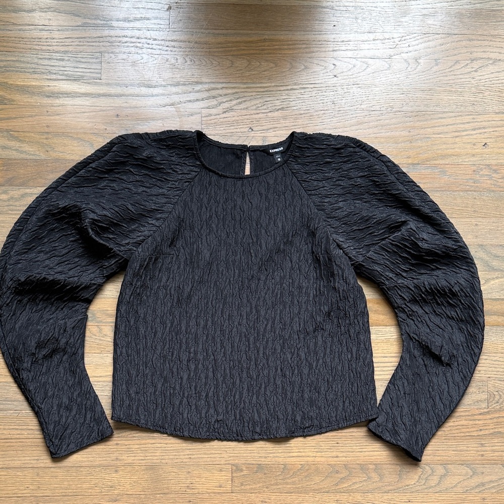 Express Black Textured Jacquard Puff Sleeve Top size XS